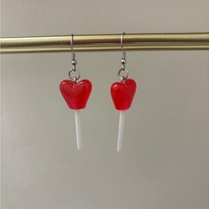 Handmade Red Heart Lollipop Earrings